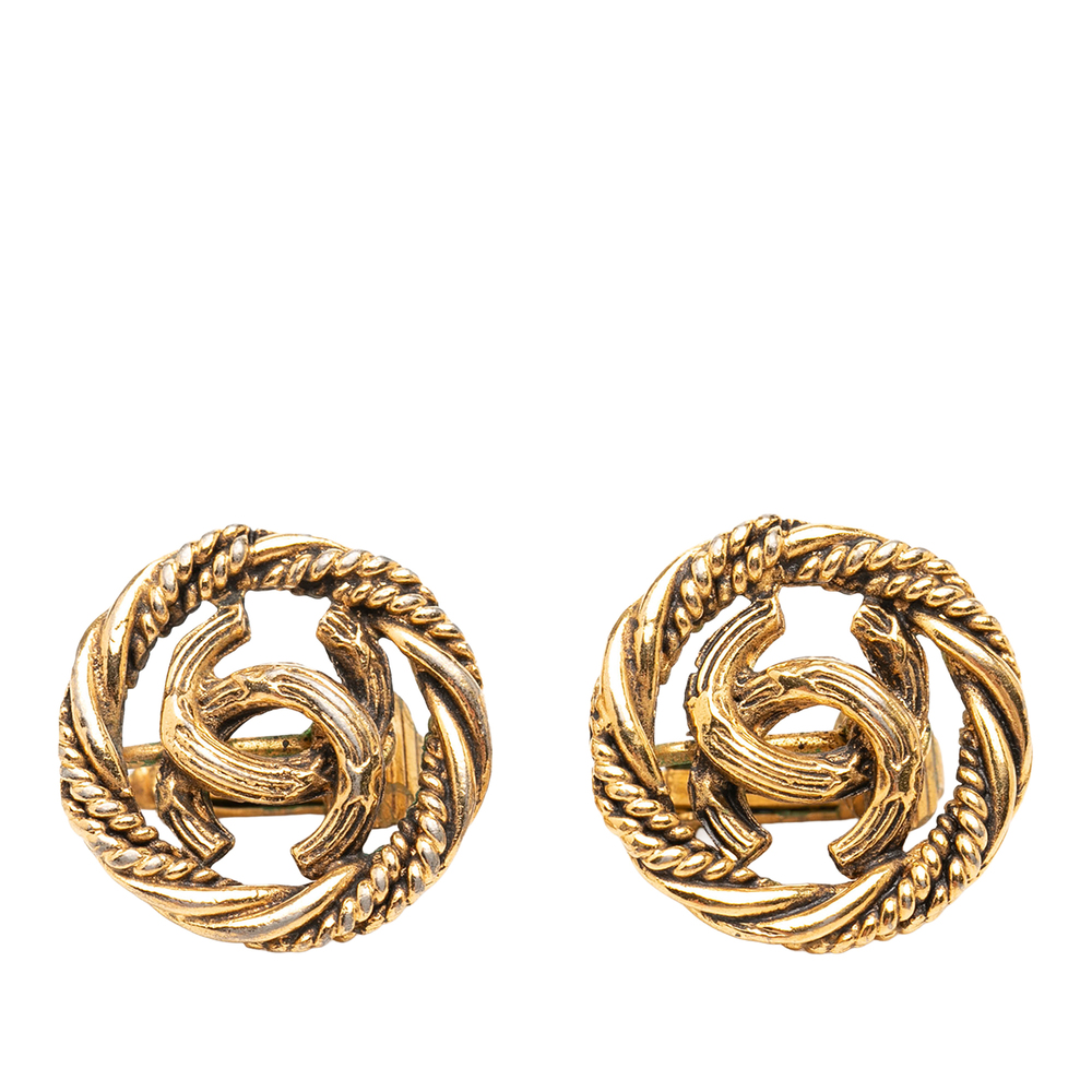 Pre-Loved Chanel CC Gold Plated Twisted Round Clip On Earrings